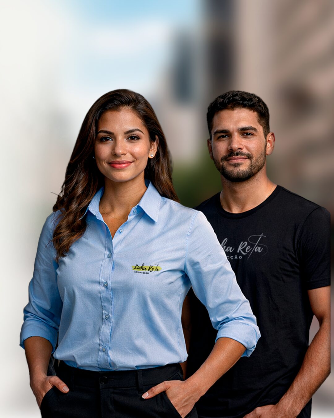 Equipe vestindo uniformes profissionais Linha Reta